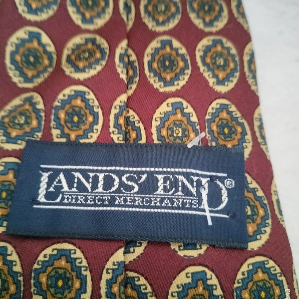 Land'd End Men's Elegant Burgundy Maroo Abstract Patterned Tie Formal Business